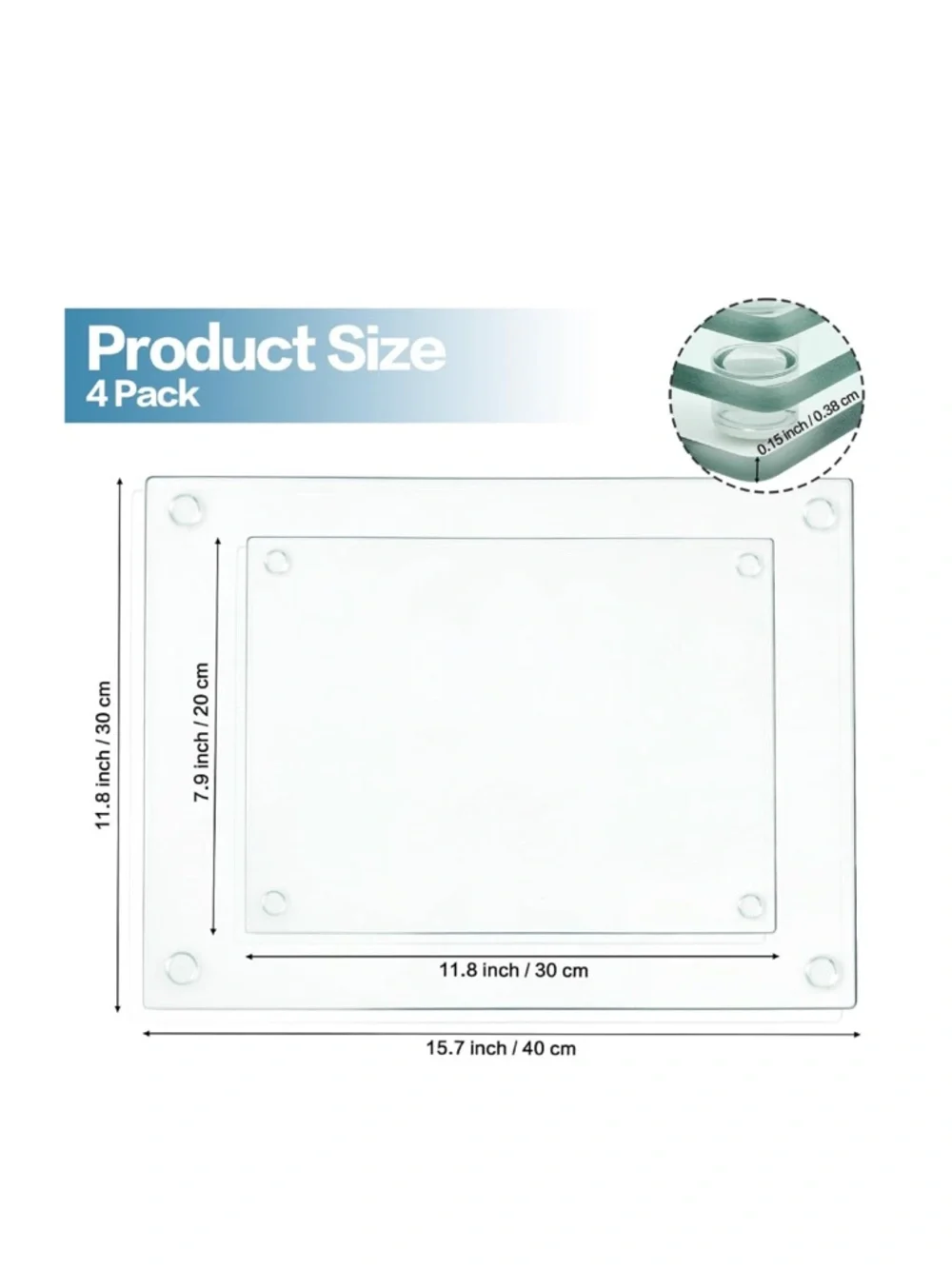4 Pack 2 Sizes Glass Cutting Board with Anti-Slip Pads, Rectangle - SHIP ALONE